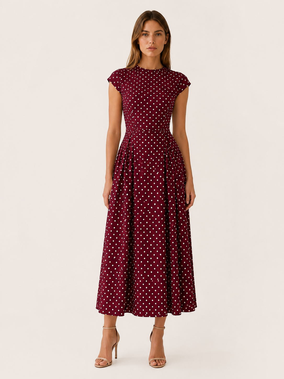 Celeste | Anteross Wedding Guest Polka Dot Maxi Dress with Cap Sleeves