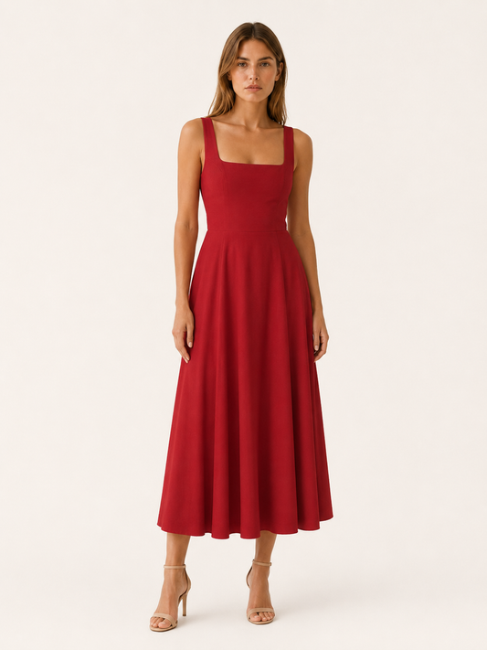 Celeste | Anteross Wedding Guest Square Neck Midi Dress with Wide Straps