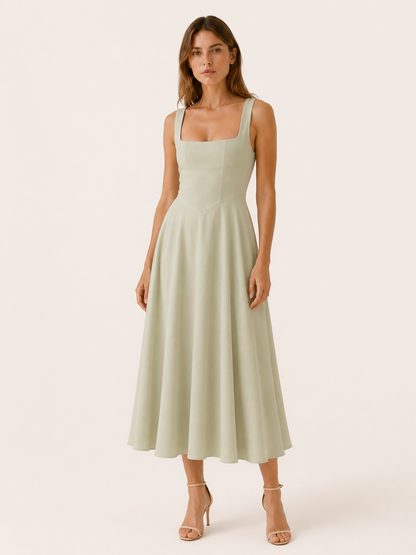 Celeste | Anteross Wedding Guest Square Neck Midi Dress with Wide Straps
