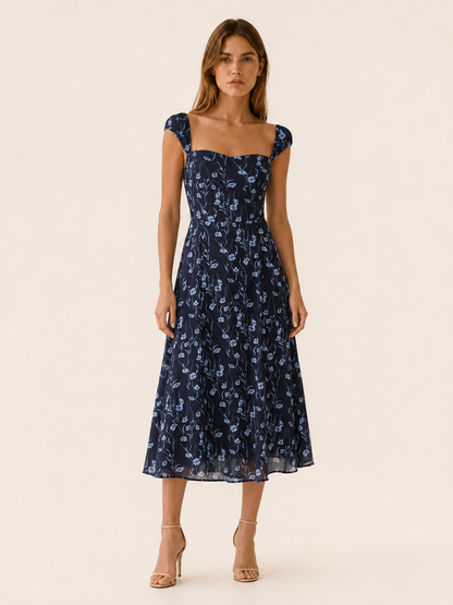 Celeste | Anteross Wedding Guest Floral Midi Dress with Sweetheart Neck and A-Line Fit