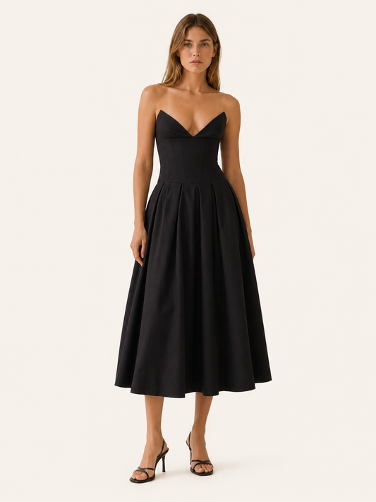 Celeste | Anteross Wedding Guest Corset Midi Dress with Full Skirt
