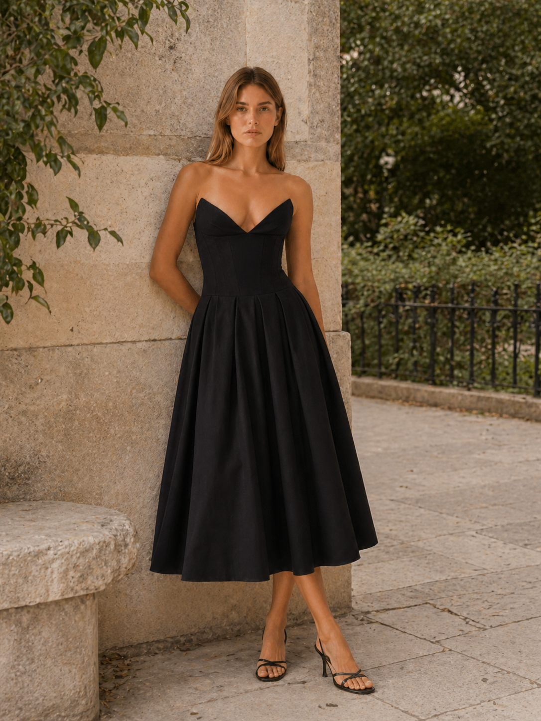 Celeste | Anteross Wedding Guest Corset Midi Dress with Full Skirt