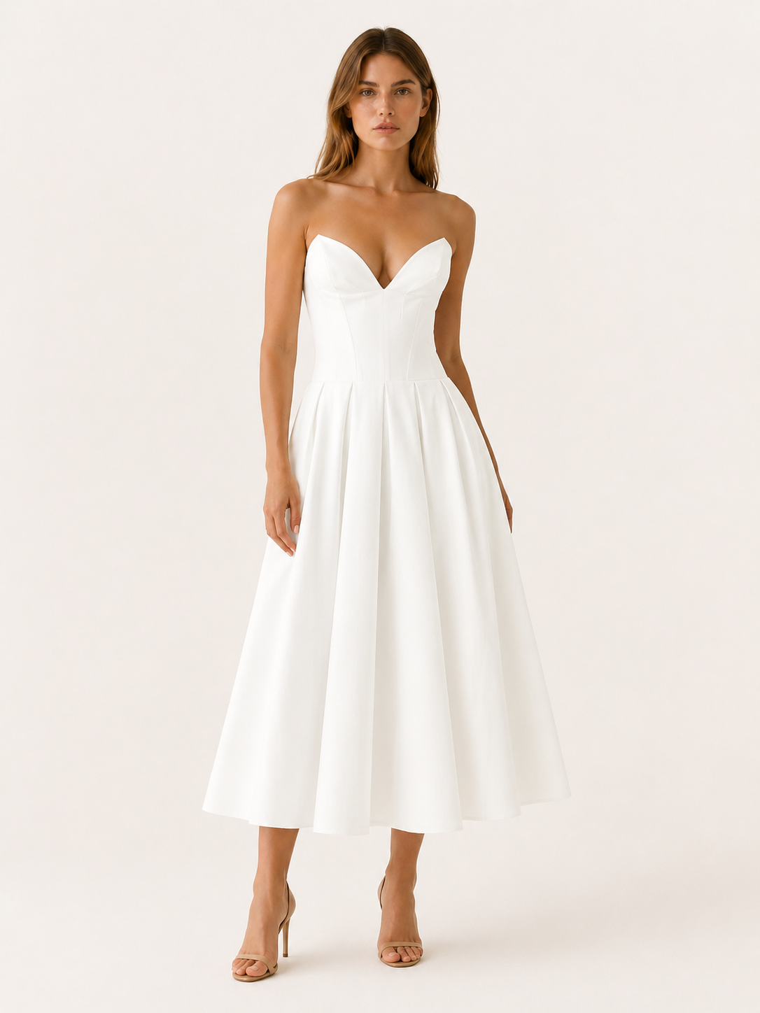 Celeste | Anteross Wedding Guest Corset Midi Dress with Full Skirt