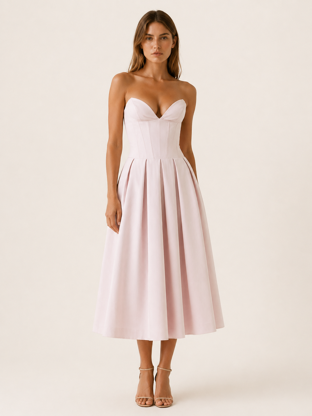 Celeste | Anteross Wedding Guest Corset Midi Dress with Full Skirt