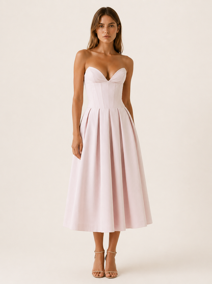 Celeste | Anteross Wedding Guest Corset Midi Dress with Full Skirt