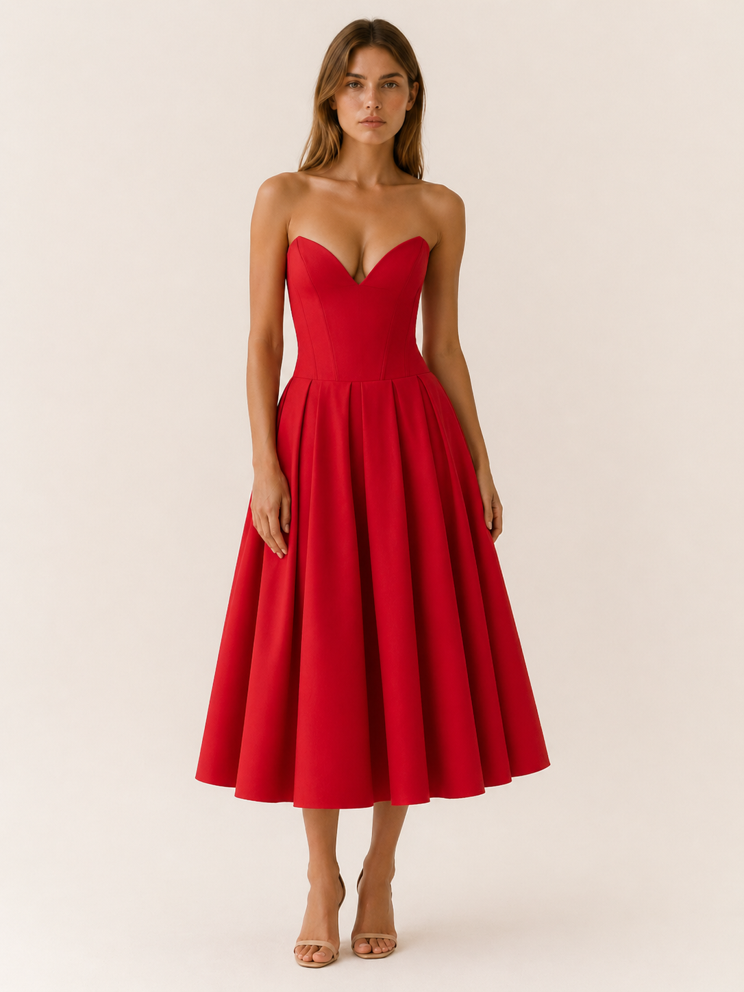 Celeste | Anteross Wedding Guest Corset Midi Dress with Full Skirt