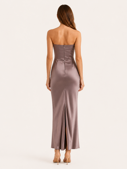 Celeste | Anteross Wedding Guest Strapless Maxi Dress Draped Waist