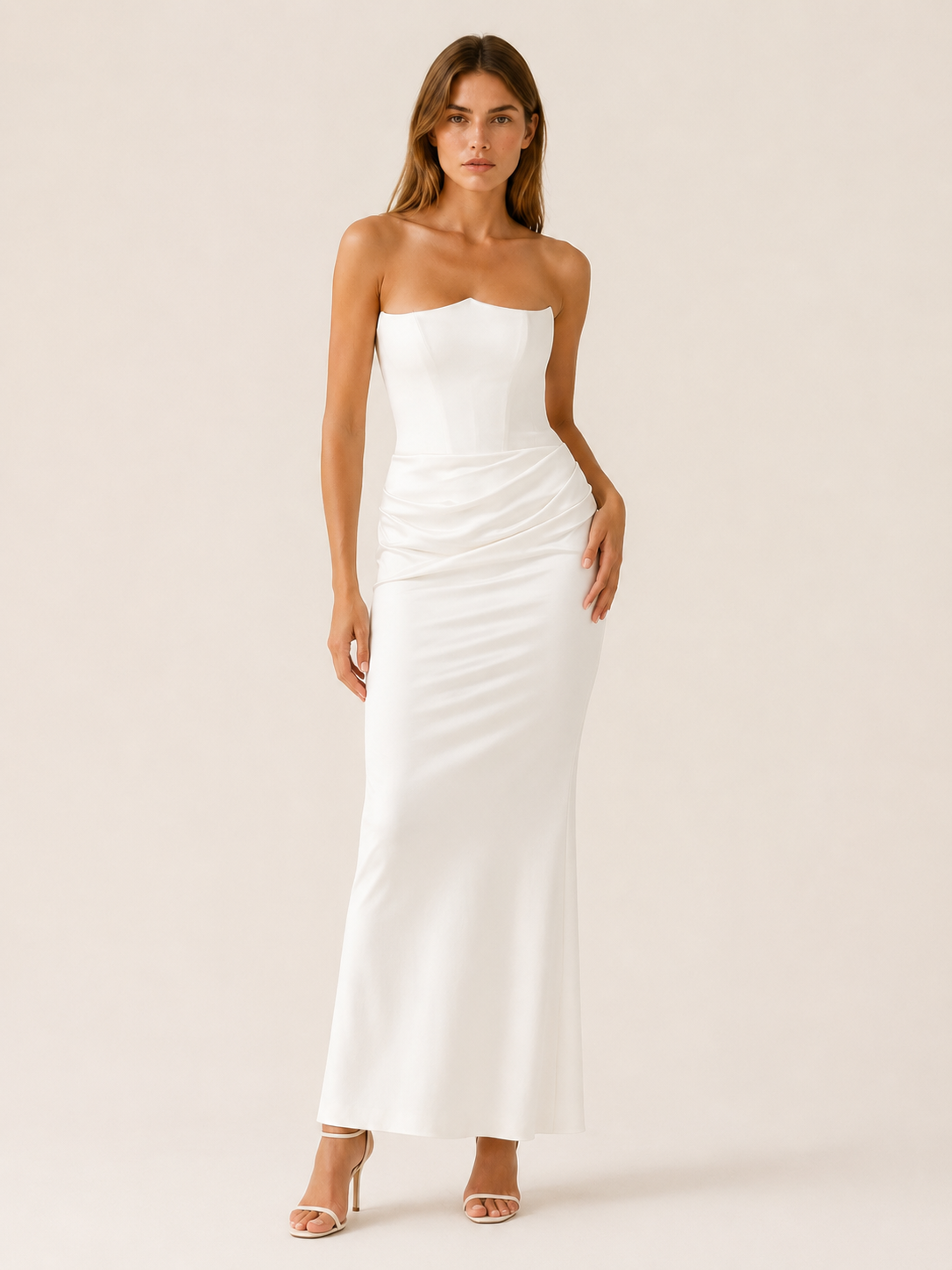 Celeste | Anteross Wedding Guest Strapless Maxi Dress Draped Waist
