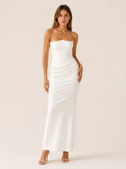 Celeste | Anteross Wedding Guest Strapless Maxi Dress Draped Waist