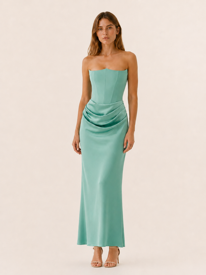 Celeste | Anteross Wedding Guest Strapless Maxi Dress Draped Waist