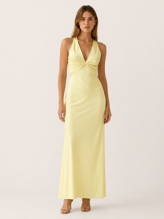 Aurelia | Anteross Wedding Guest Halter Maxi Dress with V Neck and Tie Back