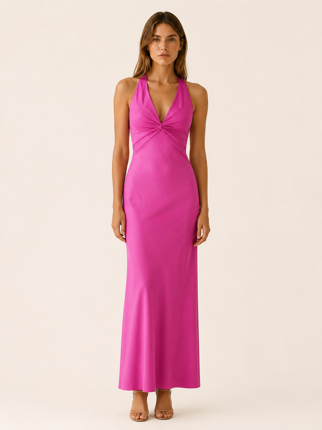Aurelia | Anteross Wedding Guest Halter Maxi Dress with V Neck and Tie Back