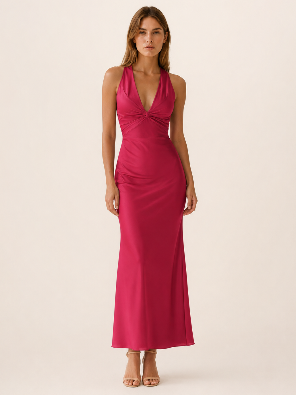 Aurelia | Anteross Wedding Guest Halter Maxi Dress with V Neck and Tie Back