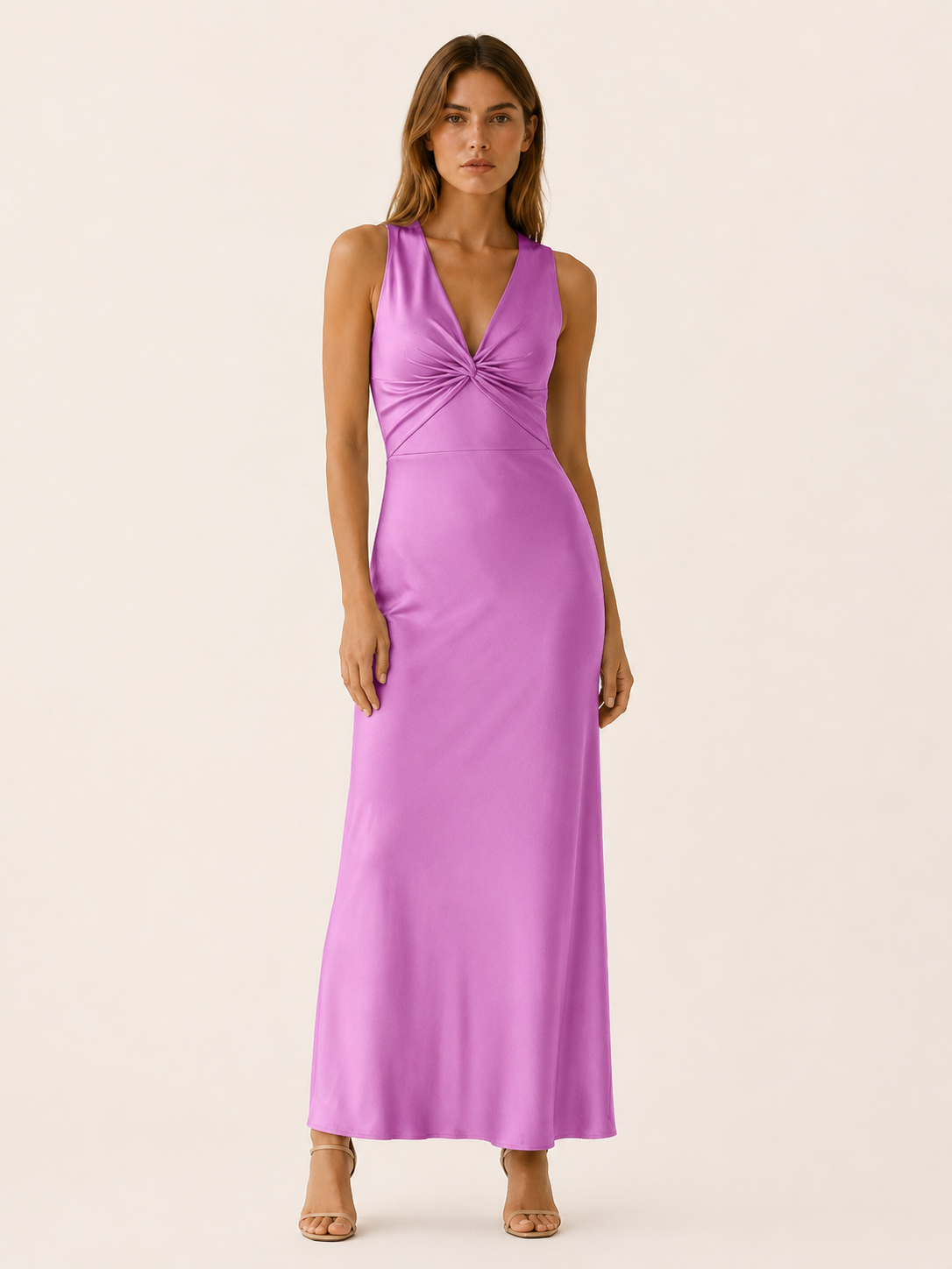 Aurelia | Anteross Wedding Guest Halter Maxi Dress with V Neck and Tie Back
