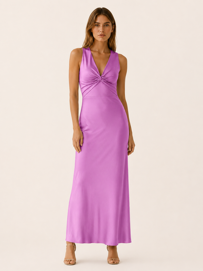 Aurelia | Anteross Wedding Guest Halter Maxi Dress with V Neck and Tie Back